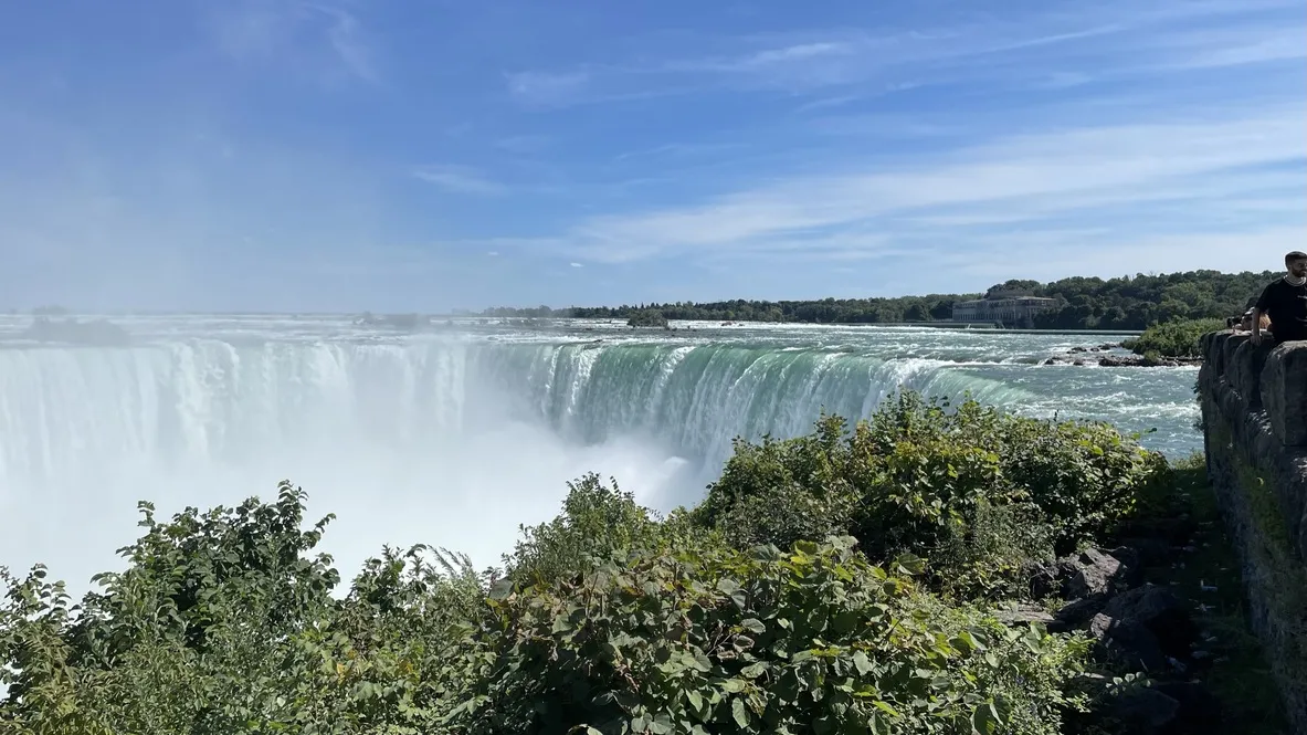 The Falls at Niagara river and foliage.